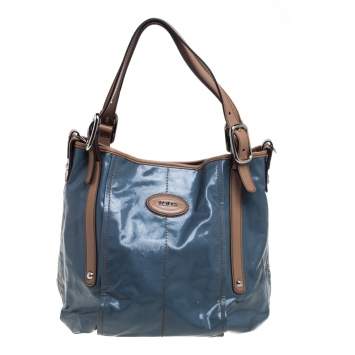 Pre Owned Tod's Blue/Beige Glazed Coated Canvas G-Line Easy Sacca Tote