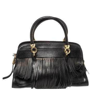Pre Owned Tod's Black Leather Sella Fringe Satchel