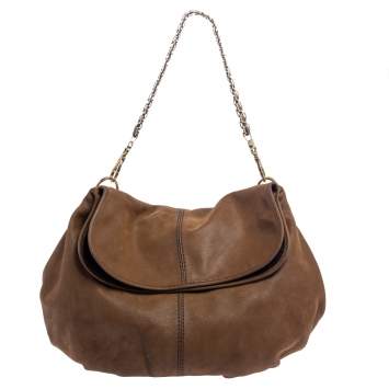 Pre Owned Tod's Tan Shimmer Nubuck Flap Chain Hobo