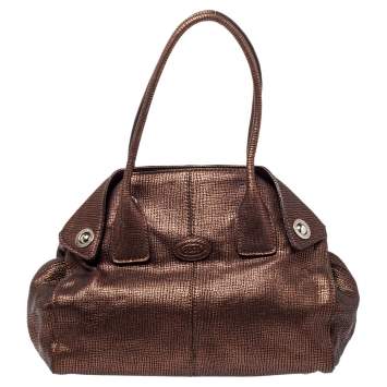 Pre Owned Tod's Metallic Bronze Textured Leather Girelli Tote