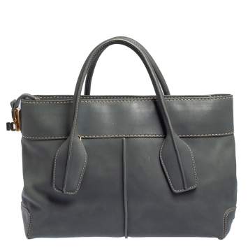 مملوكة مسبقًا Tod's Stone Blue Leather Top Zip Tote