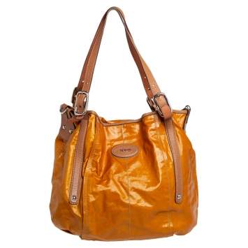 Pre Owned Tod's Tan/Yellow Coated Canvas And Leather Shoulder Bag 