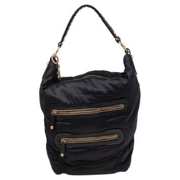 Pre Owned Tod's Black Patent Leather And Nylon Pashmy Hobo