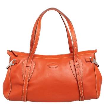Pre Owned Tod's Orange Leather Side Buckle Detail Satchel