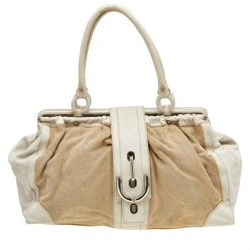 Pre Owned Tod's Beige/ Off White Leather And Canvas Satchel 