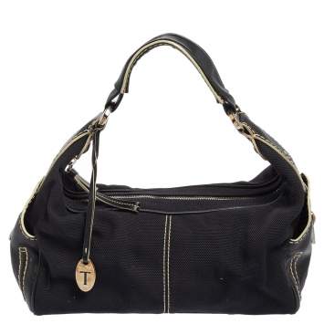 Pre Owned Tod's Black Leather and Canvas Shoulder Bag