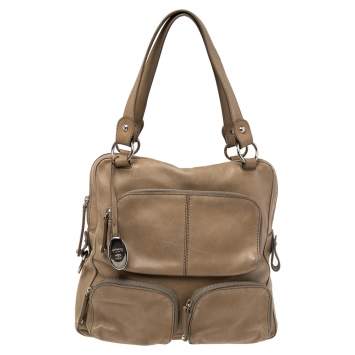 Pre Owned Tod's Khaki Beige Leather Multi Pocket Satchel