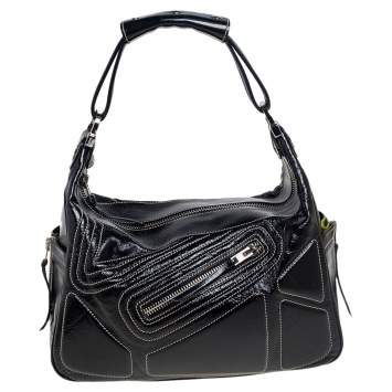 Pre Owned Tod's Black Patent Leather Side Pocket Hobo 