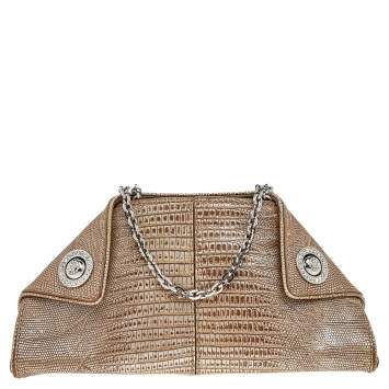 Pre Owned Tod's Metallic Brown Croc Embossed Leather Chain Clutch
