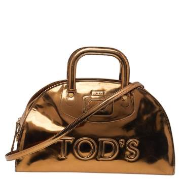 Pre Owned Tod's Metallic Gold Patent Leather Satchel