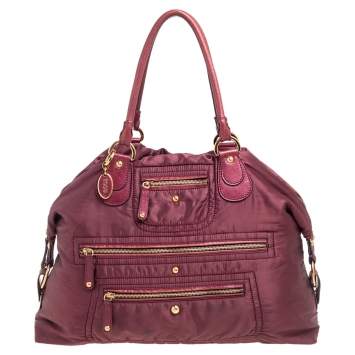 Pre Owned Tod's Burgundy Nylon and Leather Pashmy Satchel