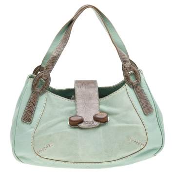 Pre Owned Tod's Green/Grey Suede and Lizard Hobo