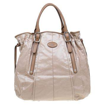 Pre Owned Tod’s Metallic Beige Coated Canvas G-Bag Easy Sacca Grande Tote