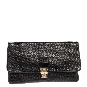 Pre Owned Tod's Black Patent Leather Flap Clutch