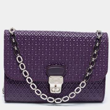 Pre Owned Tod's Purple Signature Embossed Leather Bandoliera Chain Bag