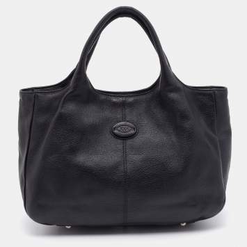 Pre Owned Tod's Black Leather Shopping Media Tote
