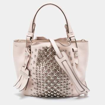 Pre Owned Tod's Light Pink Leather Micro Flower Tote