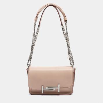 Pre Owned Tod's Blush Pink Leather MIni Double T Shoulder Bag