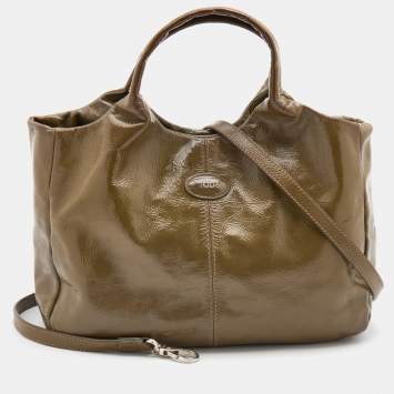 Pre Owned Tod's Olive Patent Leather Tote 