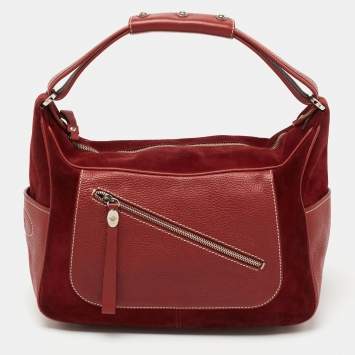 Pre Owned Tod's Red Leather and Suede Mickey 'Ferrari' Hobo