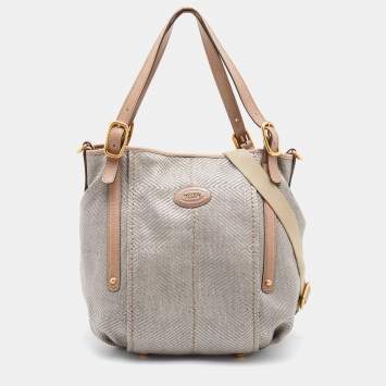 Pre Owned Tod's Grey Woven Fabric and Leather Shoulder Bag