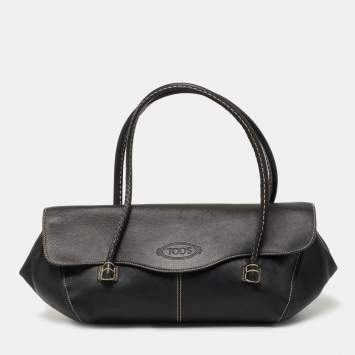 Pre Owned Tod's Black Leather Flap Satchel