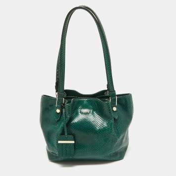 Pre Owned Tod's Green Python Small Flower Tote
