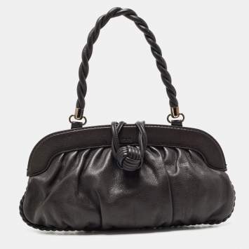 Pre Owned Tod's Dark Brown Leather Twisted Frame Satchel