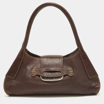 Pre Owned Tod's Dark Brown Leather Metal Flap Shoulder Bag