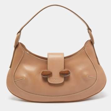 Pre Owned Tod's Beige Leather Wooden Flap Hobo 