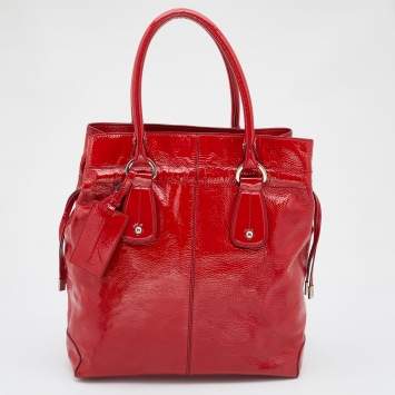 Pre Owned Tod's Red Patent Leather Drawstring Tote