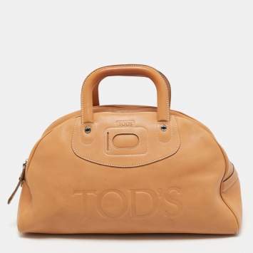 Pre Owned Tod's Tan Leather Logo Top Zip Satchel