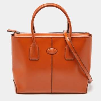 Pre Owned Tod's Orange Leather Top Zip Tote