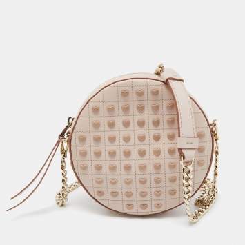 Pre Owned Tod's Light Pink Leather Round Gommini Crossbody Bag
