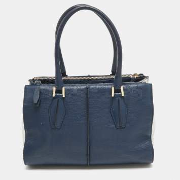 Pre Owned Tod's Blue Leather D-Cube Double Zip Tote