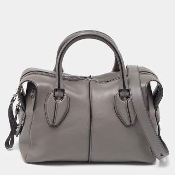 Pre Owned Tod's Grey Leather D-Styling Bauletto Medio Satchel
