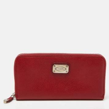 Pre Owned Tod's Red Leather Zip Around Wallet