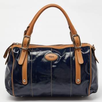 Pre Owned Tod’s Navy Blue/BrownCoated Canvas and Leather G-Bag Easy Sacca Satchel