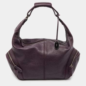 Pre Owned Tod's Purple Leather Charlotte Hobo