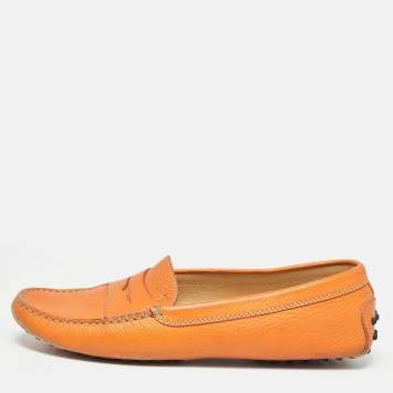 Pre Owned Tod's Orange Leather Penny Slip On Loafers Size 41