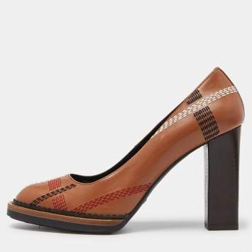 Pre Owned Tod's Brown Leather Platform Pumps Size 37.5 
