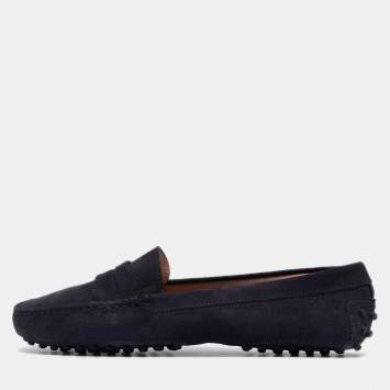 Pre Owned Tod's Navy Blue Suede Penny Loafers Size 37.5