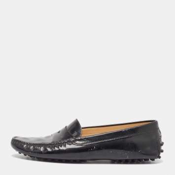 Pre Owned Tod's Black Patent Leather Slip On Loafers Size 38