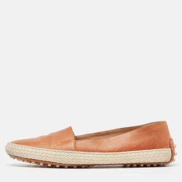 Pre Owned Tod's Brown Leather Espadrille Flats Size 38