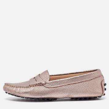 مملوكة مسبقًا Tod's Metallic Leather Gommino Driving Loafers Size 34