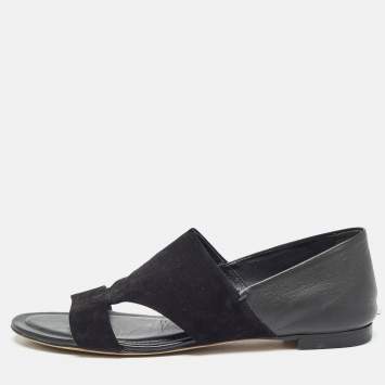Pre Owned Tod's Black Suede and Leather Flat Sandals Size 38.5