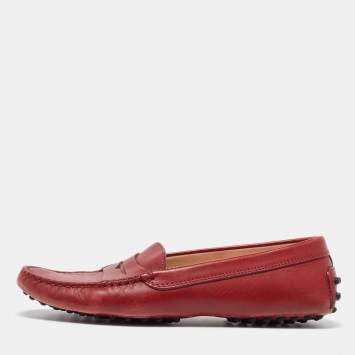 Pre Owned Tod's Dark Red Leather Penny Loafers Size 37