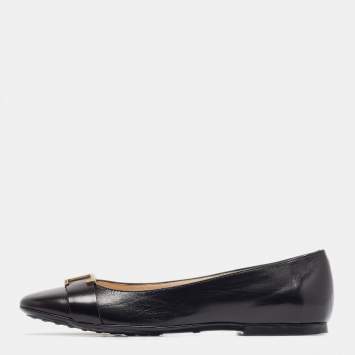 Pre Owned Tod's Black Leather Ballet Flats Size  37