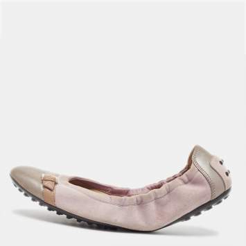 Pre Owned Tod's Purple Leather and Suede Scrunch Ballet Flats Size 40.5