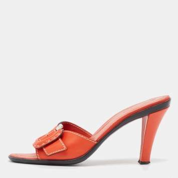 Pre Owned Tod's Orange Leather Slide Sandals Size 38.5